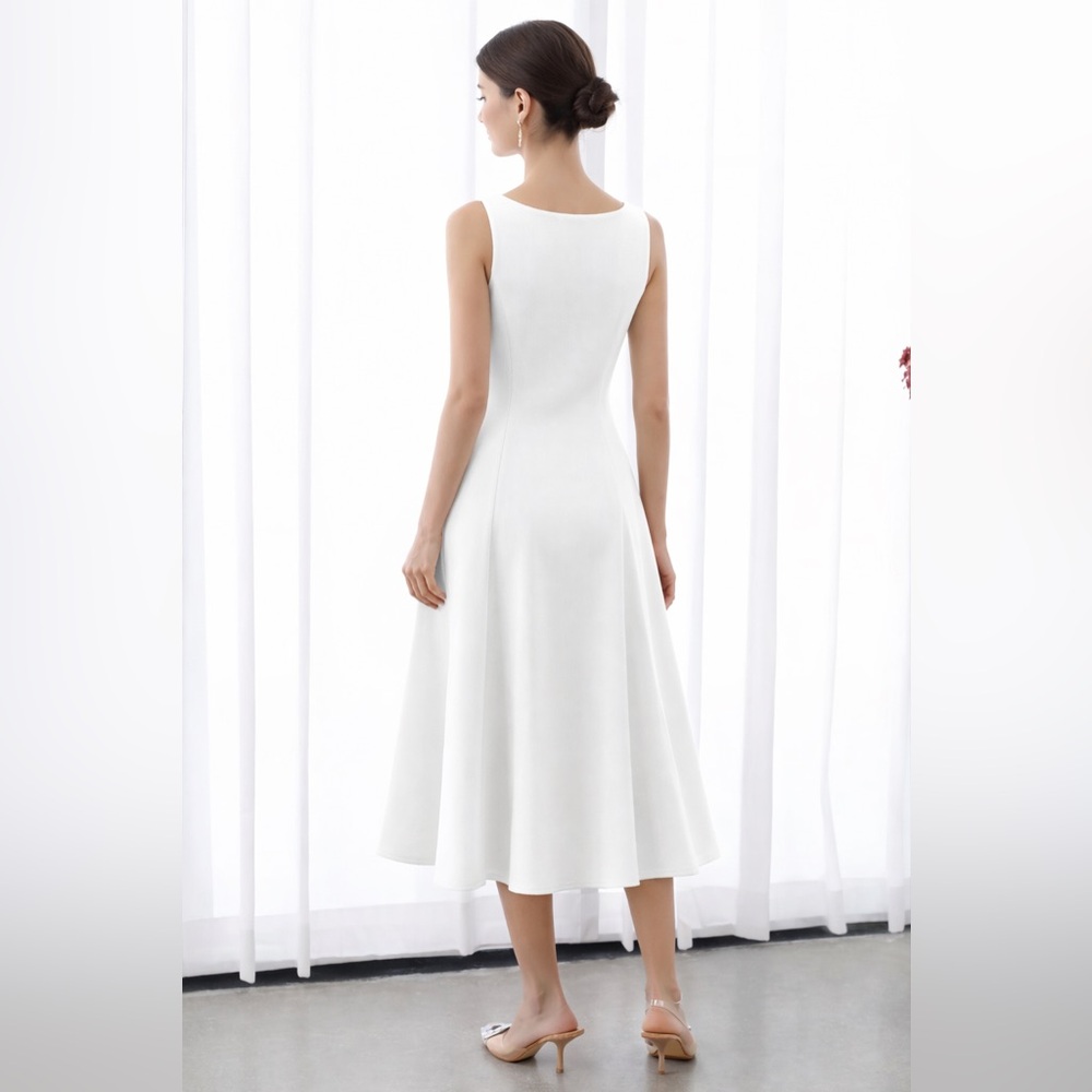 Reformation Mikol Princess Seam Scoop-Neck Pleated A-Line Midi Dress Size S - Picture 9 of 16